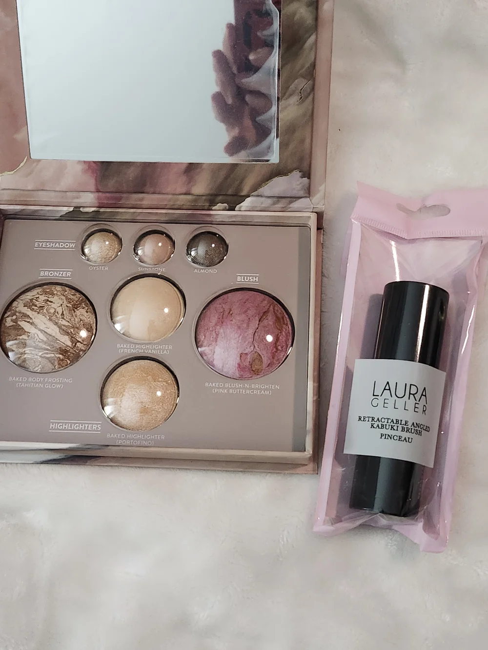 Laura Geller Pink & Champagne Baked Face Palette with Retractable Kabuki Brush